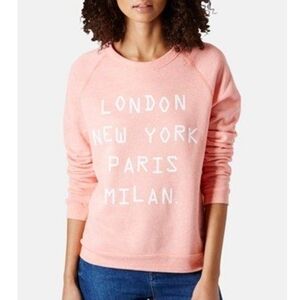 Topshop Sweater with City Names Print. Color Dusty Pink. Excellent Condition 🪷